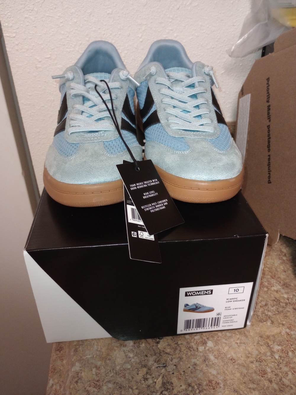 YNS Generic Light Blue Suede & Mesh Women's Sneakers with Gum Sole